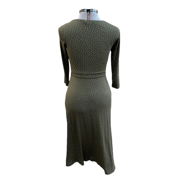 Boden Dress Green Gold Polka Dot Viscose Jersey Knit V Neck Pleated Midi Size 4 - Picture 8 of 9